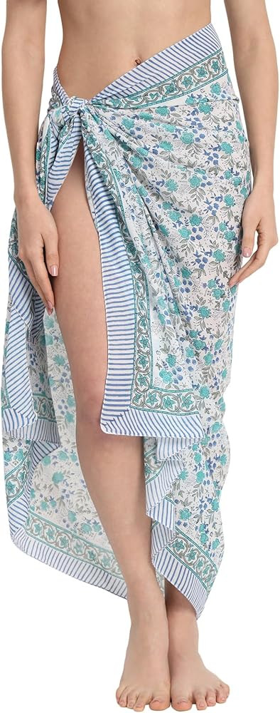 Swimsuit Beach Sarong Cover Ups for Swimwear Women-Hand Print Wrap Skirt | Amazon (US)