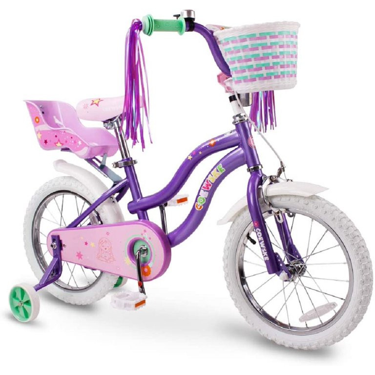 Coewske Princess Kids Bike 16 inch Girls Bicycle with Training Wheels, Purple | Walmart (US)