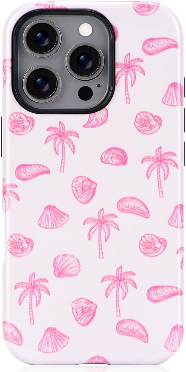 Pink iPhone 16 Pro Max Phone Case | Tropical Palm, Shell, 2in1, Double Layer Protection, Coconut ... | Amazon (US)