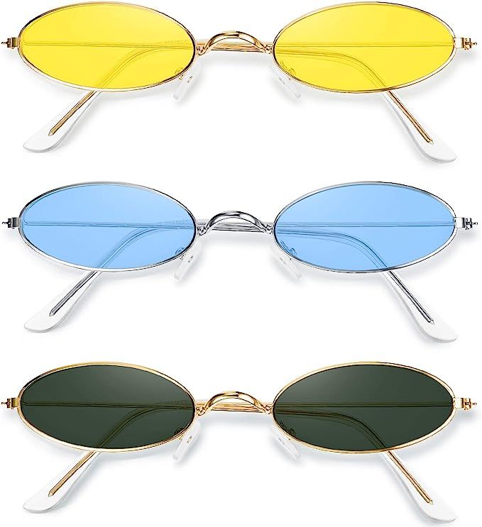 3 Pieces Vintage Oval Sunglasses Metal Frame Oval Sunglasses Slender Candy Color Sunglasses | Amazon (US)