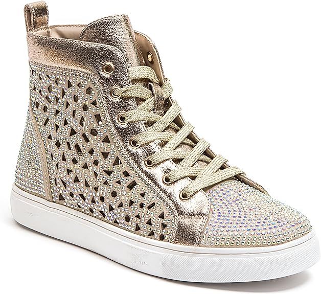 Lady Couture Flat Laser Cut High Top Bling Rhinestone Sneaker Women's Shoes New York | Amazon (US)