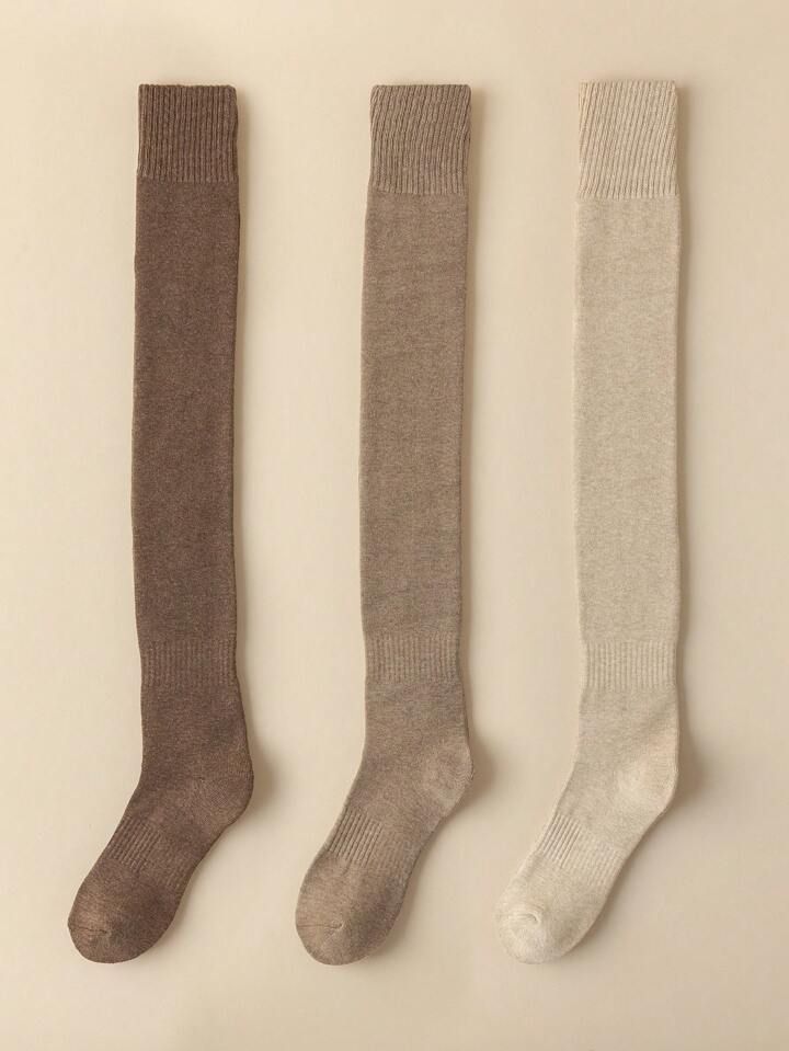 3pairs Solid Over The Knee Socks | SHEIN