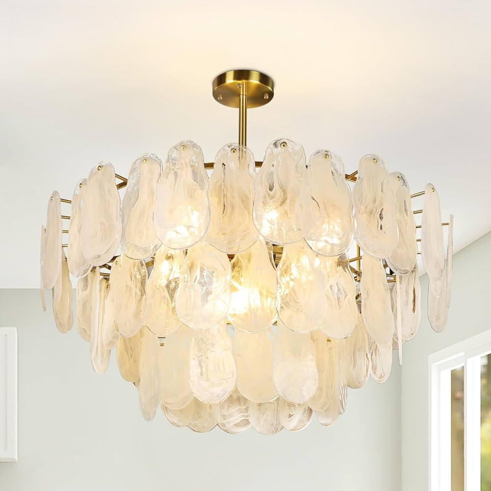 DLLT 24'' Gold Modern Crystal Chandelier, 9 Light Round Hanging Ceiling Light Fixtures, 3 Tiers C... | Amazon (US)