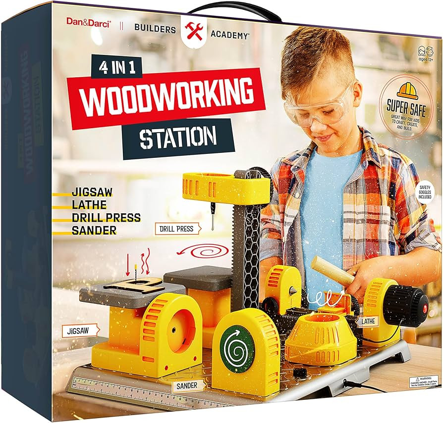 4 in 1 Woodworking Station for Kids - Wood Building Projects Kit for Boys - Real Construction Too... | Amazon (US)