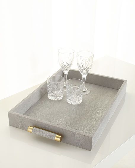 AERIN Classic Dove Faux-Shagreen Serving Tray | Neiman Marcus