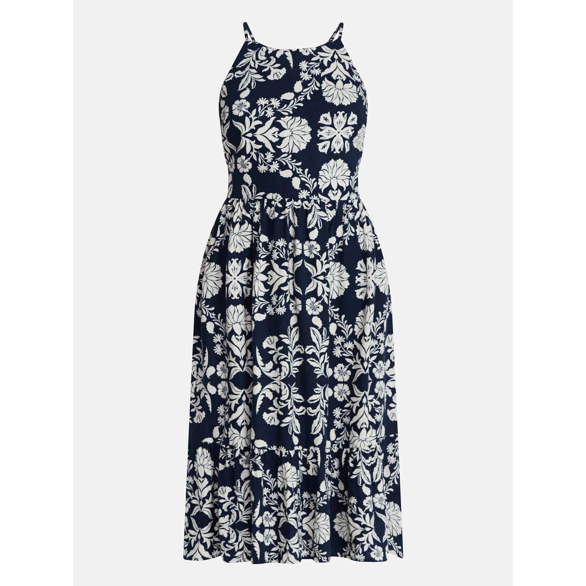 Time and Tru Women's Linen Blend Lace Up Halter Dress, Sizes XS-XXXL | Walmart (US)