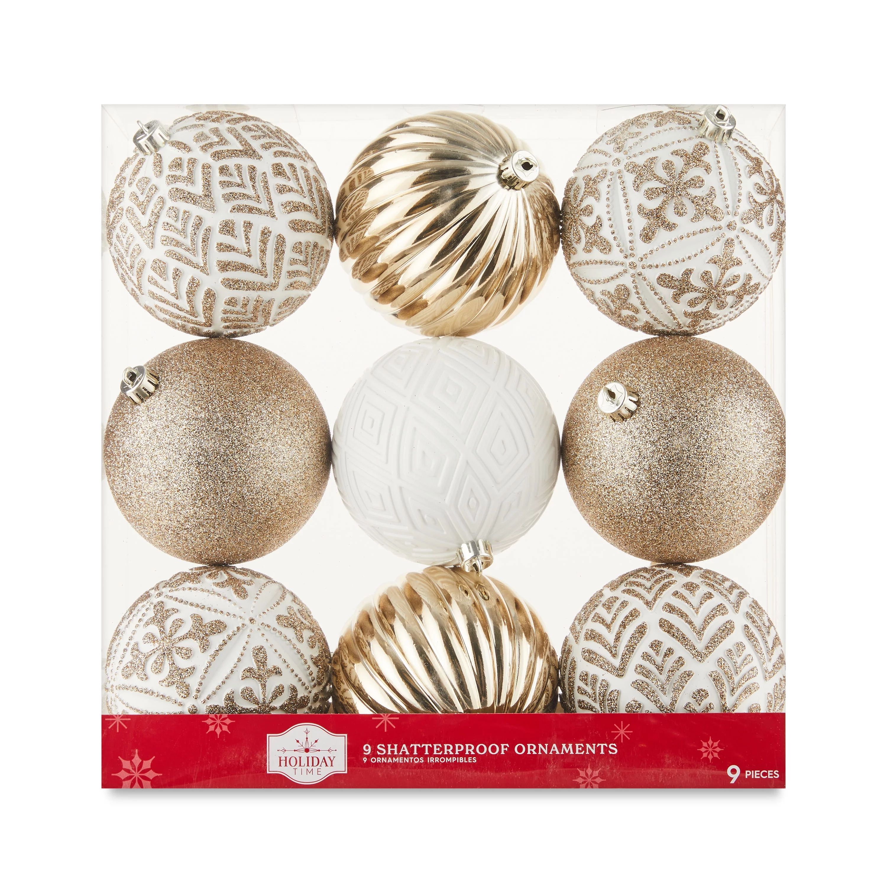 Champagne & White Shatterproof Christmas Ornaments, 9 Count, by Holiday Time - Walmart.com | Walmart (US)