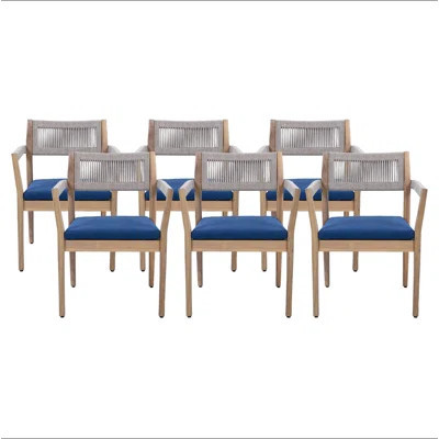 Braided Acacia Wood Outdoor Dining Chairs Set Of 6 – Teak Look With Beige Rope & Navy Cushions, All-Weather Patio Furniture For Garden, Poolside, And | Wayfair North America