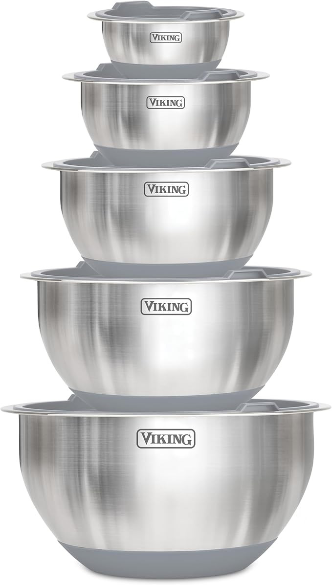 Viking Mixing Bowls Set, 10 Piece Stainless Steel Kitchen Cookware, Non-Slip Silicone Base, Inclu... | Amazon (US)
