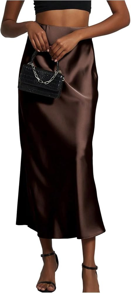 SHENHE Women's Satin Maxi Skirts High Waisted A Line Long Skirts Elegant Office Skirts | Amazon (US)