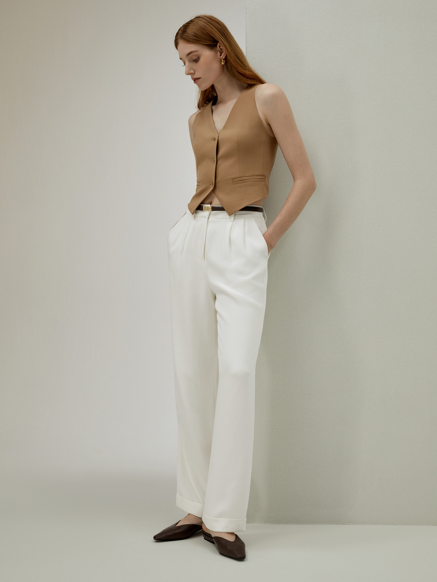 Timeless Pleated Wide-Leg Dense Silk Trousers | LilySilk