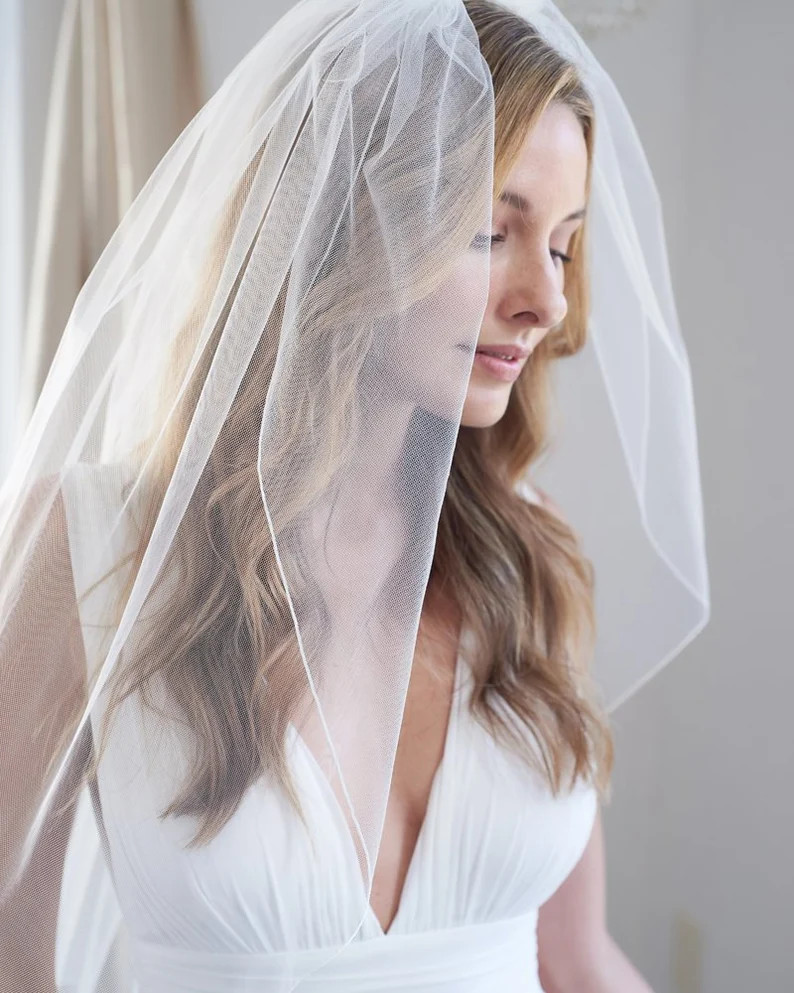Pencil Edge Bridal Veil, Bridal Wedding Veil,  Ivory Wedding Veil, Ivory Veil, White Veil, Finger... | Etsy (US)