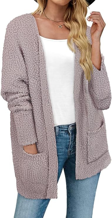 Women’s Popcorn Fuzzy Knit Cardigan Open Front Long Sweaters for Fall Winter | Amazon (US)