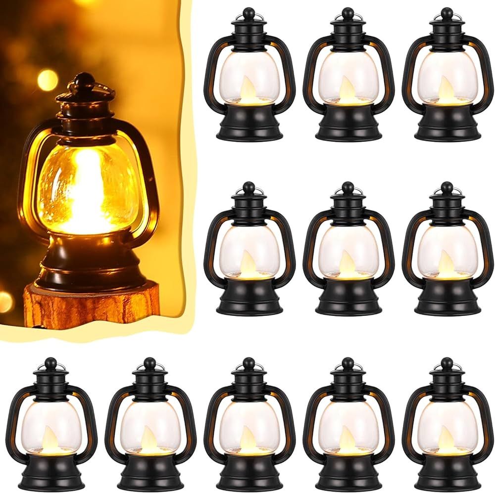 12 Pcs Mini Lantern Decorative with Flickering LED Candle Bulk 4 Inch Hanging Candle Lantern Tabl... | Amazon (US)