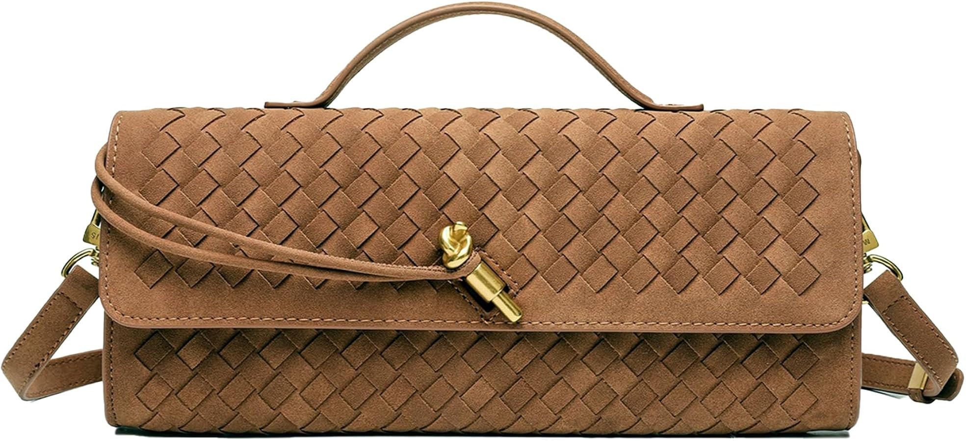 Suede Woven Clutch Purse for Women Designer Hand-woven Crossbody Bag Trendy Evening Handbag Shoul... | Amazon (US)