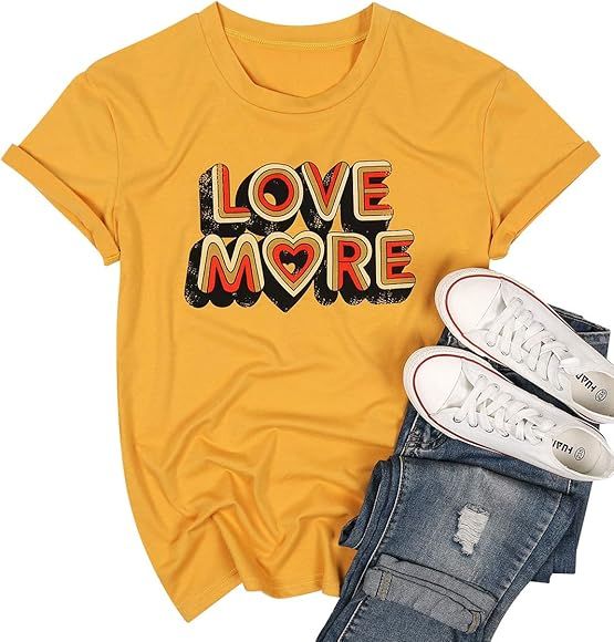 Love More Short Sleeve T Shirt Summer Letters Print Casual Holiday Graphic Tees Tops for Women | Amazon (US)