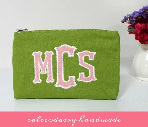 Applique Monogrammed Zipper Cosmetic Bag / Change Purse / Wallet / Clutch / Zipper Pouch - S M or... | Etsy (US)