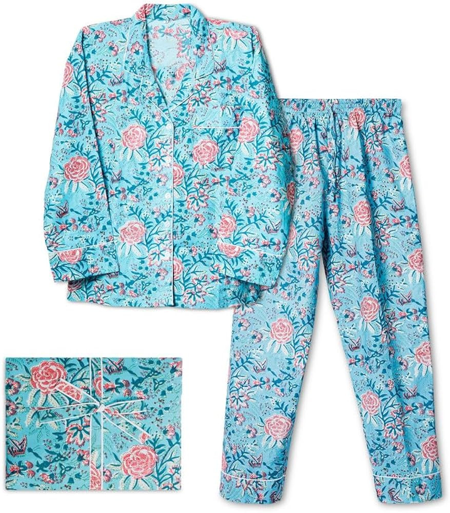 Huar Cotton Pajamas for Women Set - Luxurious Cotton Womens Pajama Sets - Long Sleeve Elegant and... | Amazon (US)