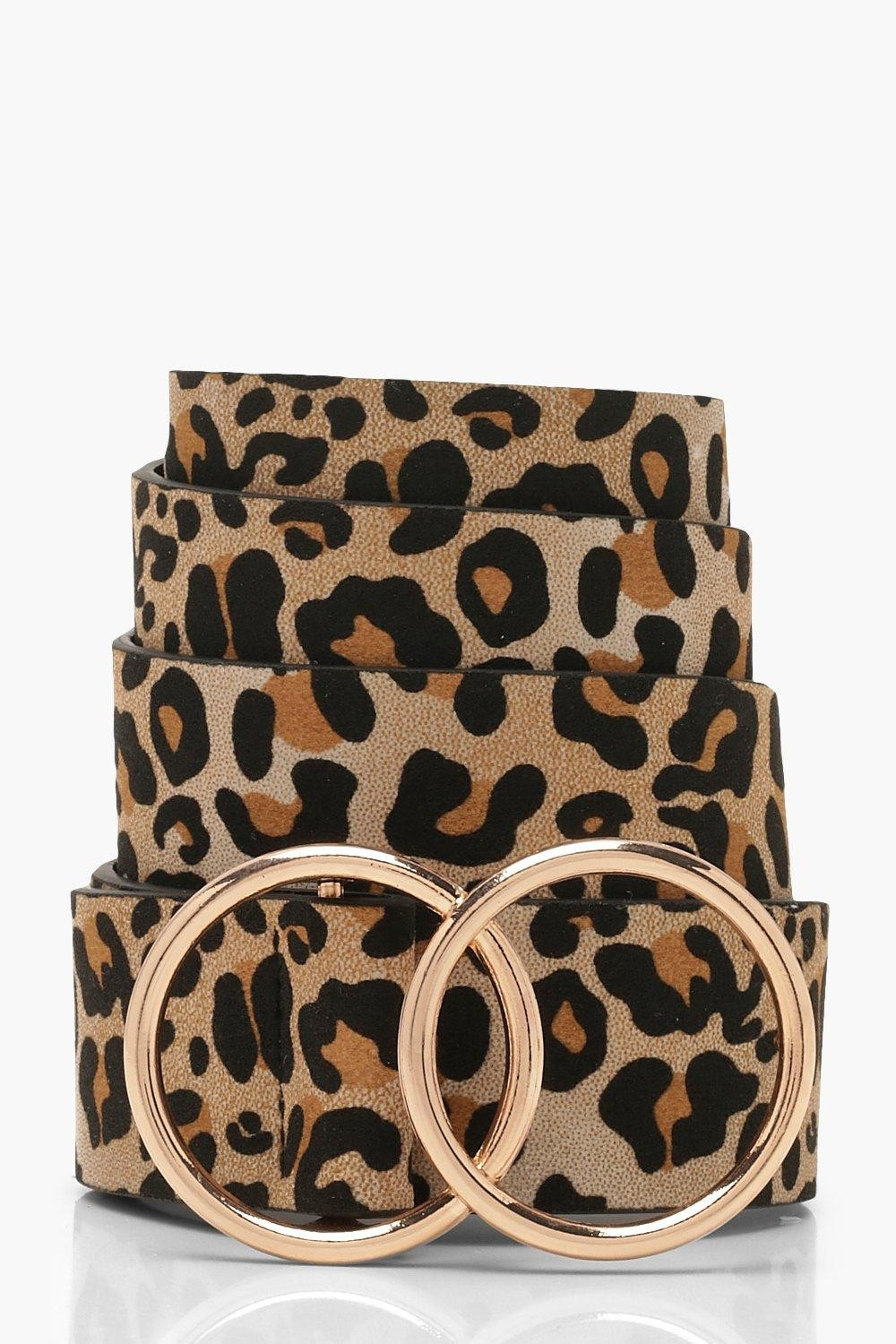 Womens Leopard Belt With Gold Double Ring - Brown - One Size | Boohoo.com (US & CA)