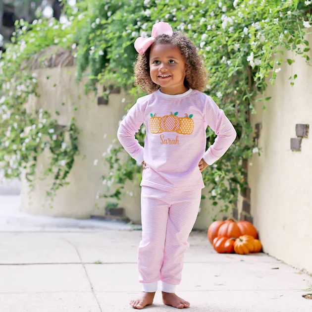 Light Pink Stripe Pumpkin Cluster Pajamas | Classic Whimsy