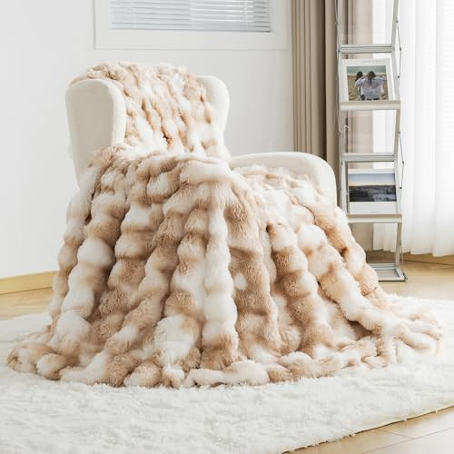 OMERAI Faux Fur Throw, Soft Fleece Blanket Twin, Thick and Warm Bubble Fuzzy Blanket for Bed, Cozy Plush Reversible Brown Decorative Throw, 60x80 | Amazon (US)