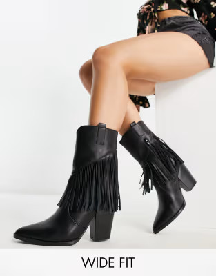 Glamorous Wide Fit fringed western heel boots in black  | ASOS | ASOS (Global)