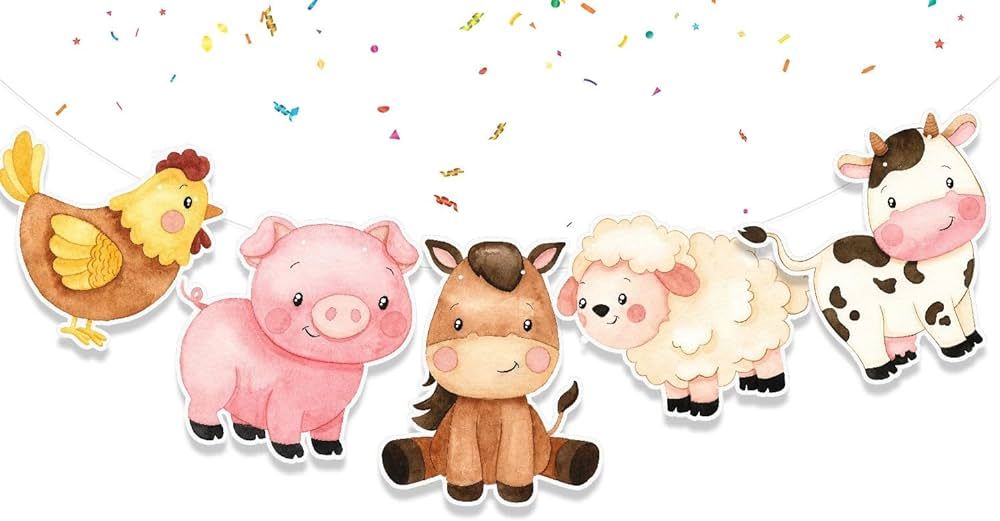 Farm Animals Birthday Banner Barnyard Animals Party Supplies Baby Shower | Birthday Decorations f... | Amazon (US)