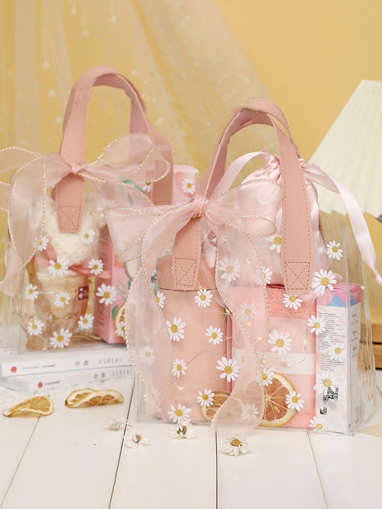 1pc Bow Decor Flower Pattern Gift Bag, Modern Clear PVC Gift Wrapping Bag For Wedding, Party | SHEIN