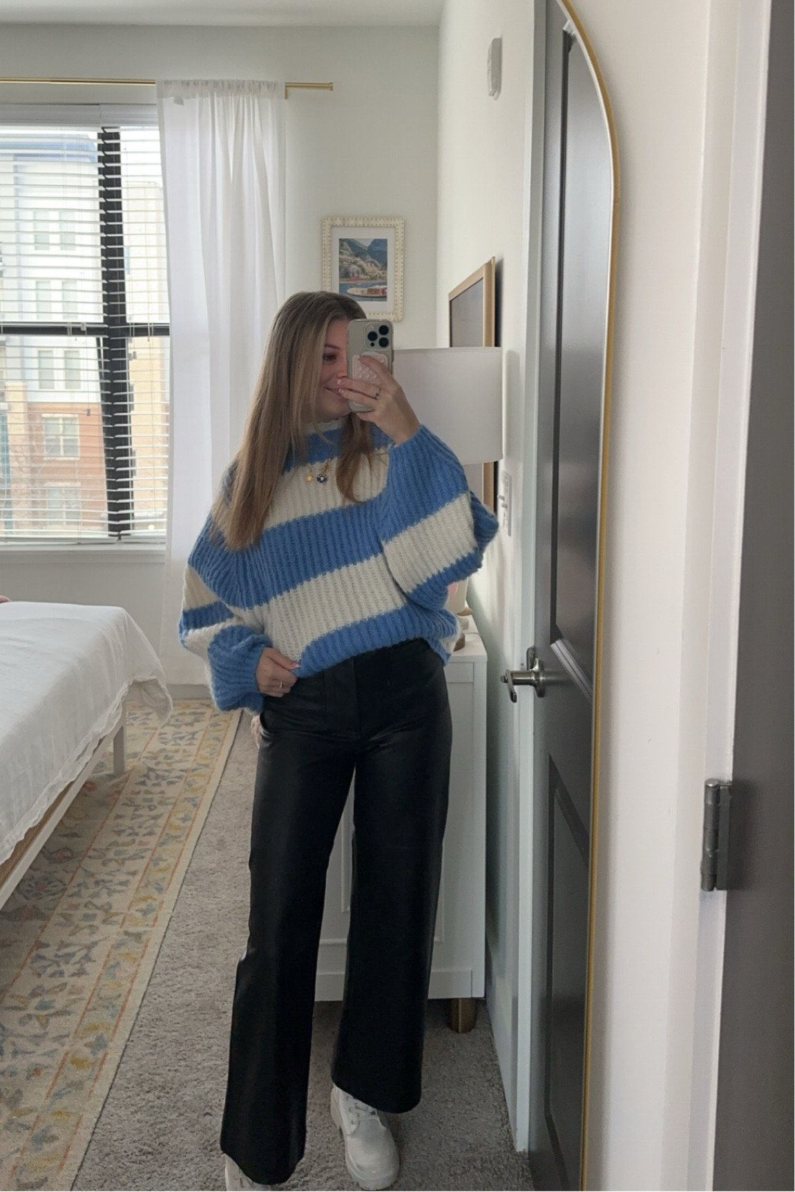 ootd on this chilly friday! These anthro pants are my go-to for work so cute and comfy 🤍🦋 

#LTKMostLoved #LTKworkwear