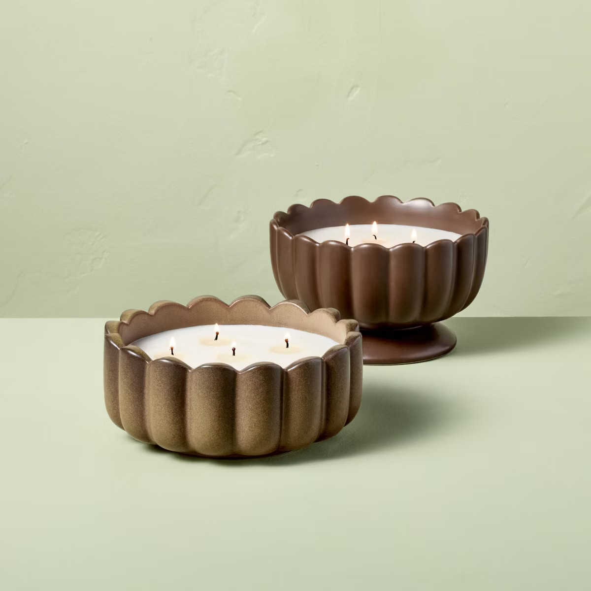 5 Wick Footed Ceramic Scalloped Rim Harvest Chestnut Jar Candle 34oz - Hearth & Hand™ with Magn... | Target