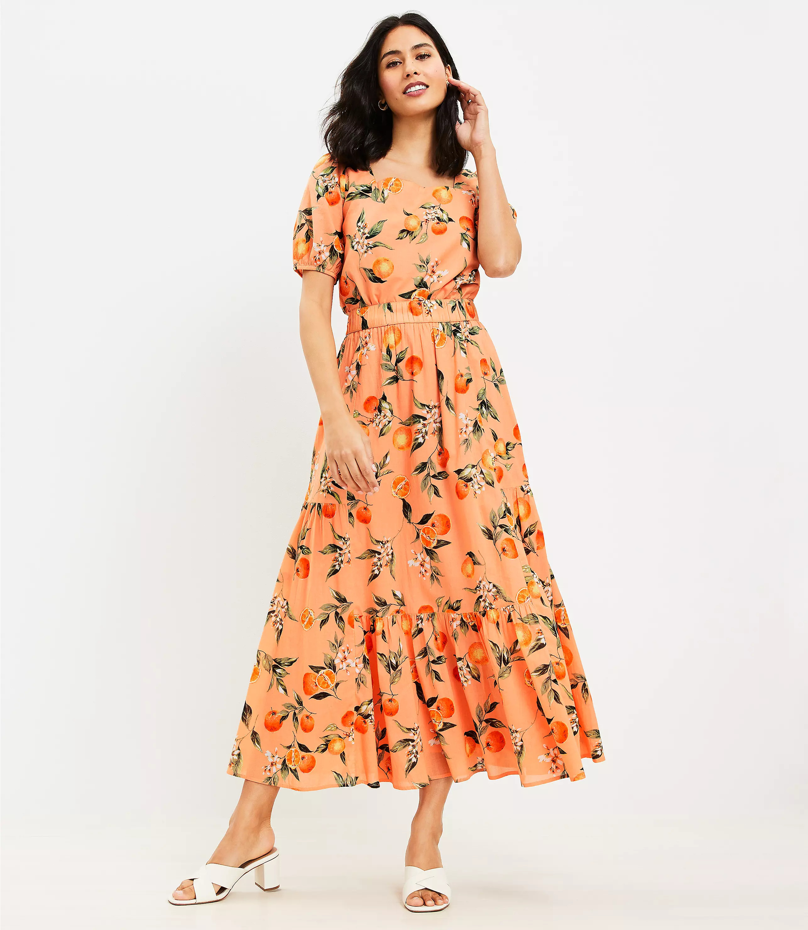 Orange Harvest Tiered Godet Maxi Skirt | LOFT