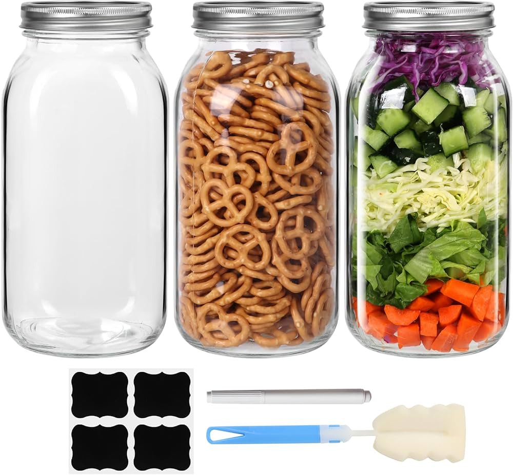 SZUAH 64 oz Mason Jars Wide Mouth 3Pack, Half Gallon Mason Jar, Canning Jars Perfect for Canning ... | Amazon (US)