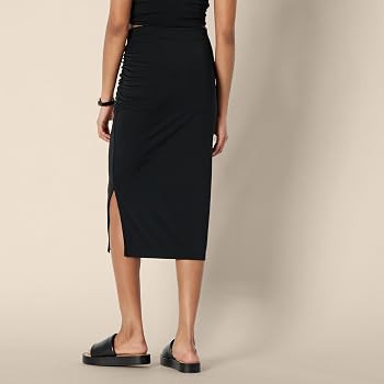 Amazon Essentials Women's Slim-Fit Ruched Matte Jersey Midi Skirt | Amazon (US)