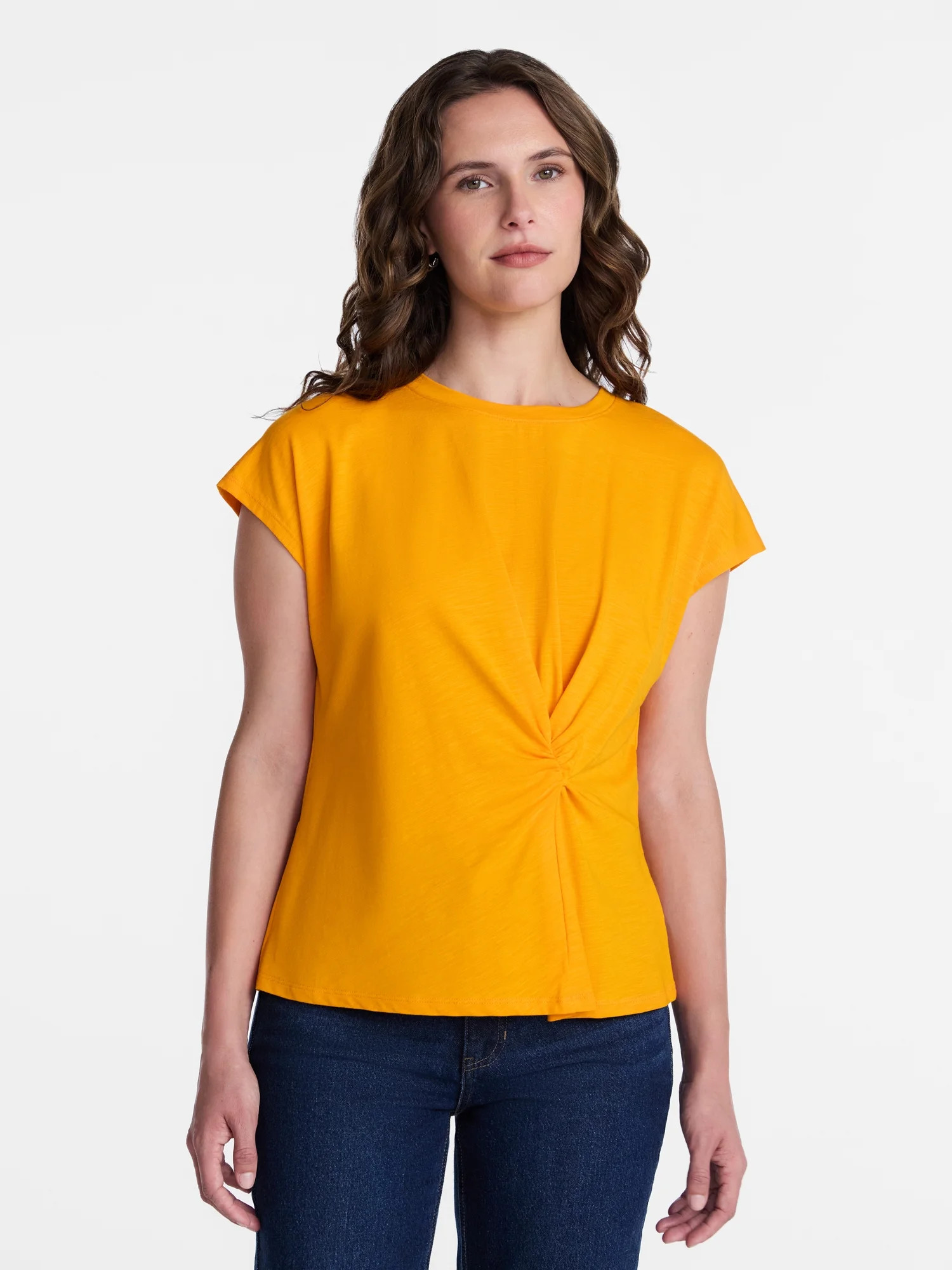 Time and Tru Women's Twist-Front Tee with Short Sleeves, Sizes XS-XXXL - Walmart.com | Walmart (US)