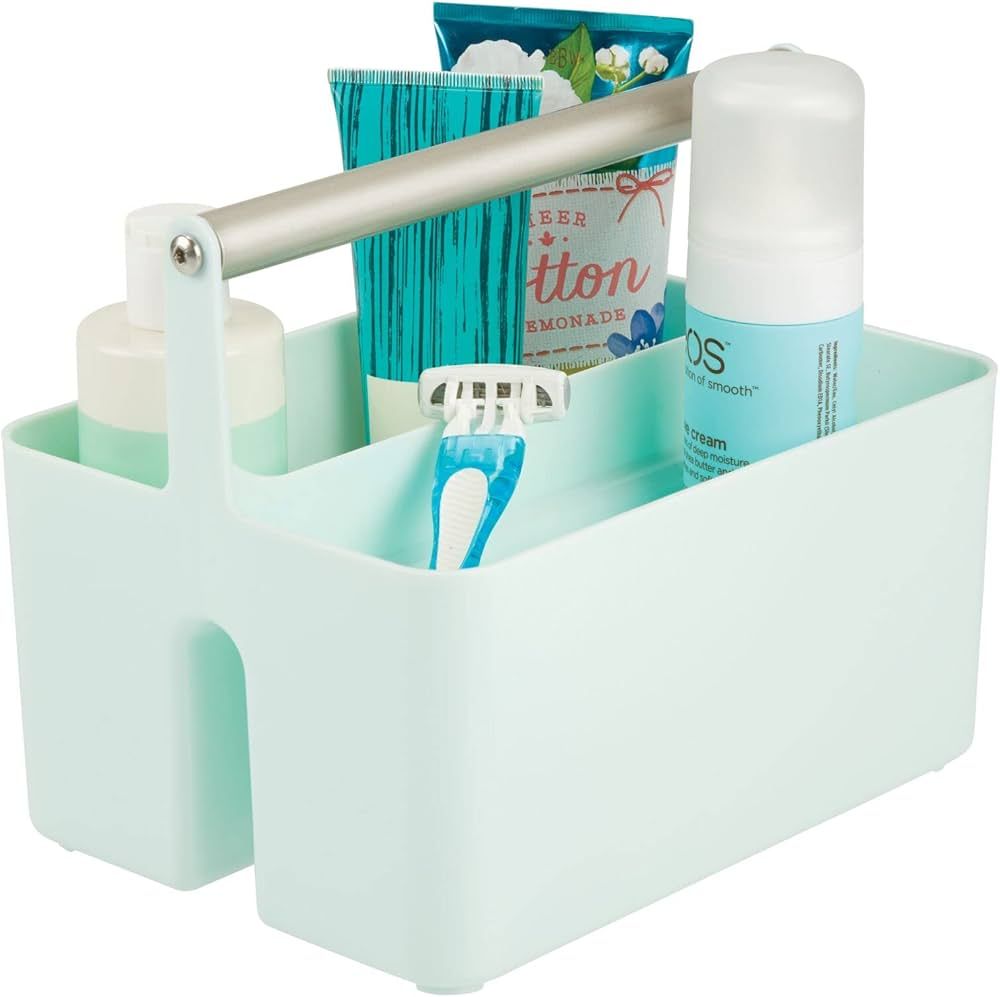 mDesign Plastic Shower Caddy Storage Organizer Utility Tote, Divided Basket Bin - Metal Handle fo... | Amazon (US)