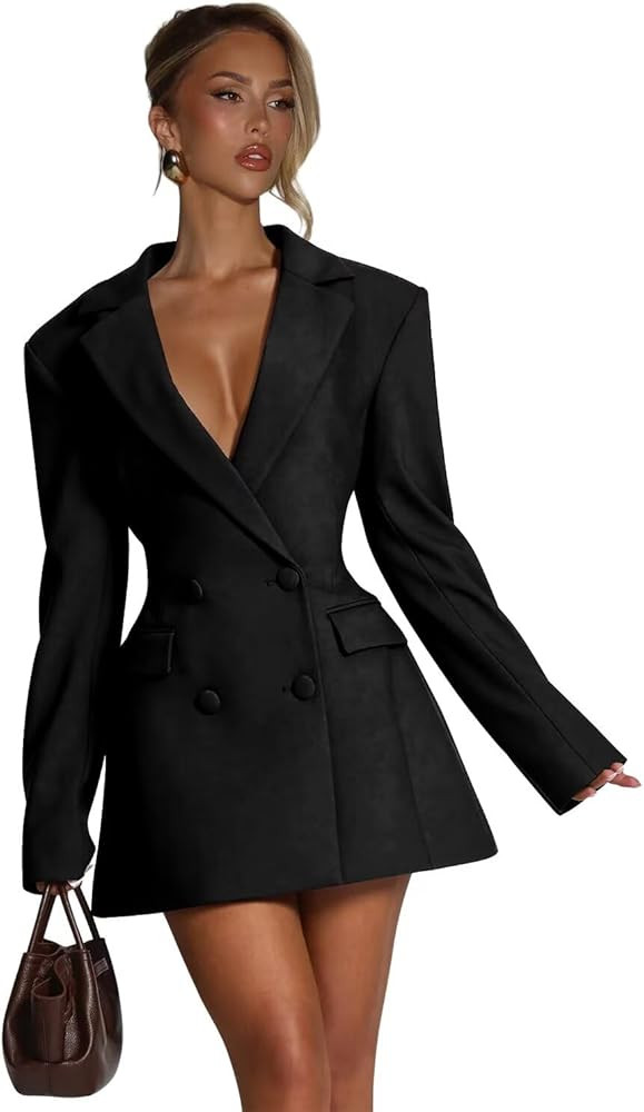 Blazer Dress for Women Sexy Elegant Notch Lapel Short Bridesmaid Dresses for Wedding Double Breas... | Amazon (US)