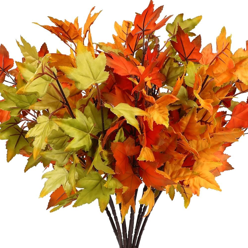 Sawowkuya 9 Pcs Fall Maple Leaves, Artificial Autumn Leaves Branches, Fake Fall Flowers Floral Ar... | Amazon (US)