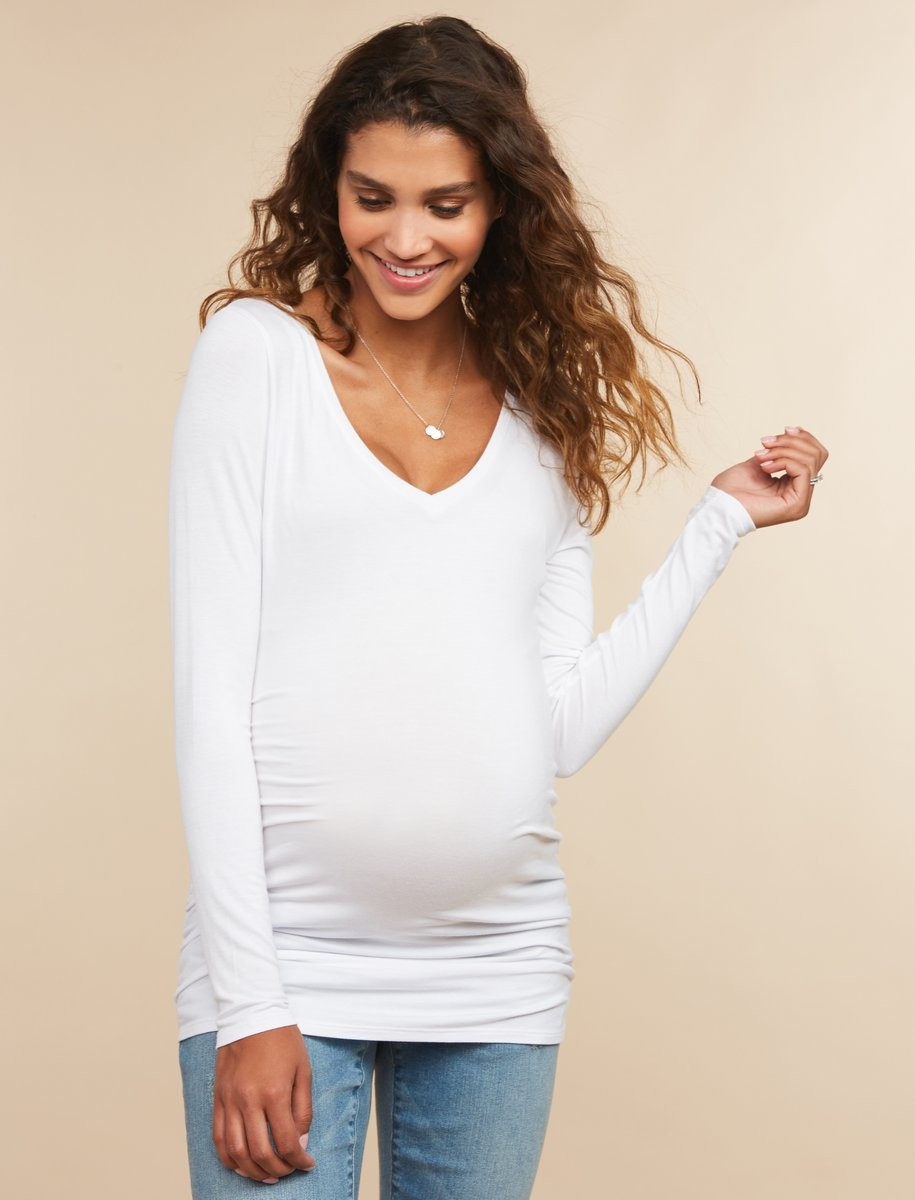 Long Sleeve Side Ruched Maternity T Shirt | Motherhood Maternity