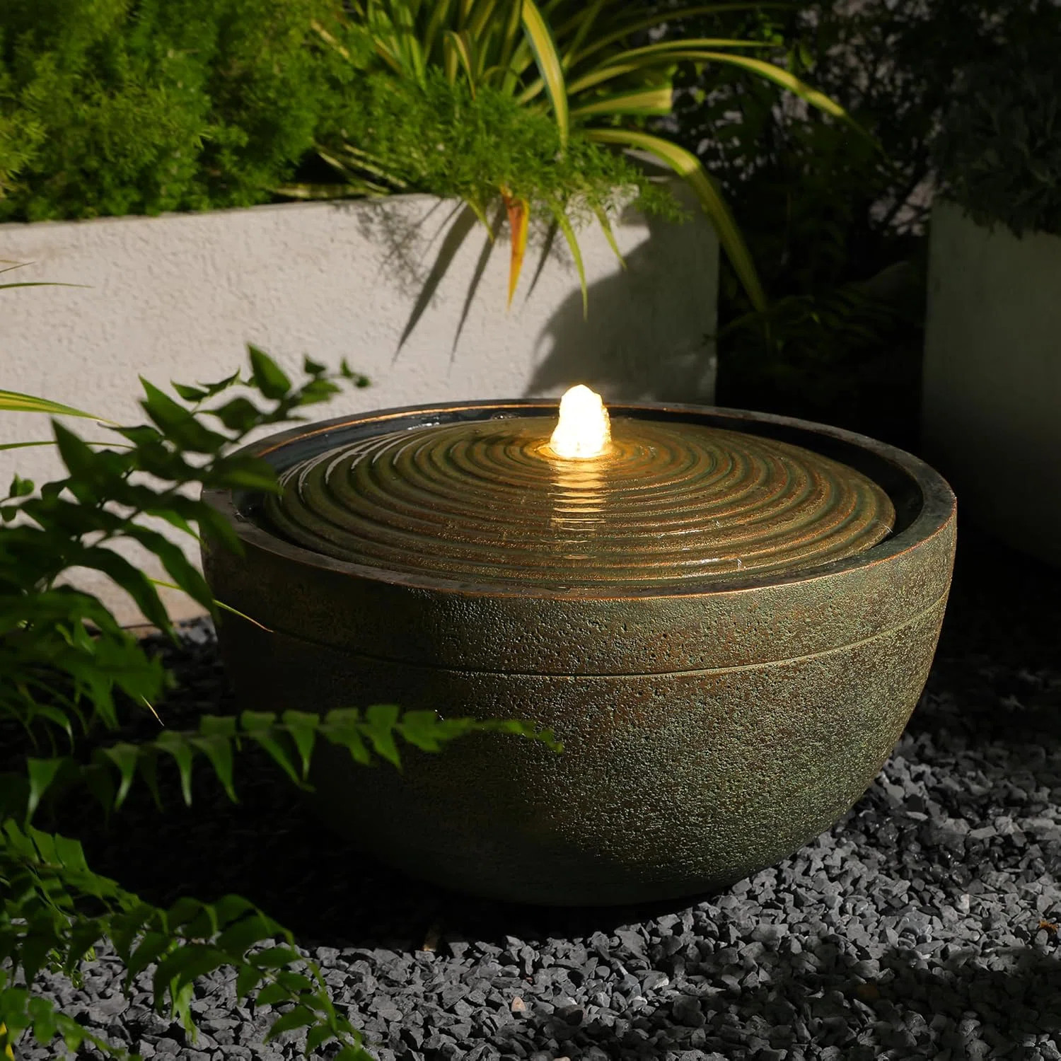 Modern Bowl-Shaped Cascading Water Fountain with LED Lights, 11.4"H Resin Outdoor Water Feature f... | Wayfair North America