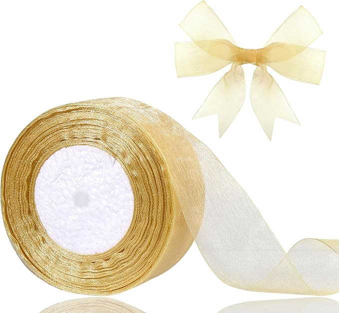 1.5 inch Sheer Organza Ribbon Gold Chiffon Ribbon for Gift Wrapping Christmas Halloween Decoratio... | Amazon (US)