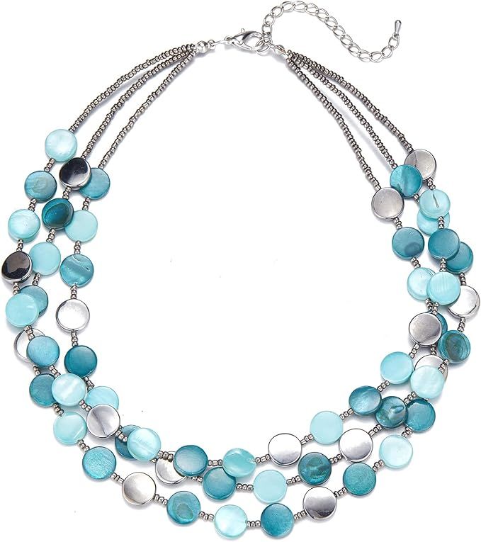Noessla Layered Beaded Chunky Necklace for Women Boho Two-color Shell Statement Necklace Fashion ... | Amazon (US)