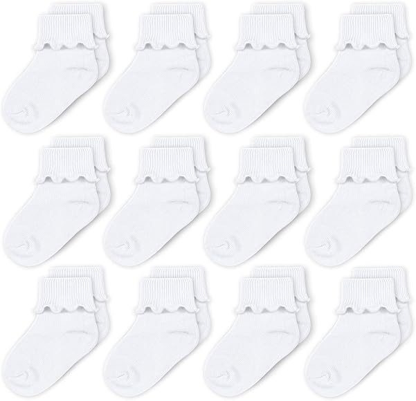 CozyWay Baby Girls Socks 6/12 Pack Ruffle Ripple Edge Turn Cuff Ankle Socks Toddlers Infants 0-12 mo | Amazon (US)