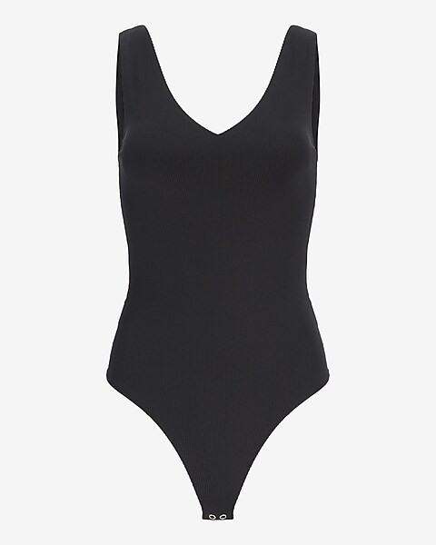 Body Contour Ribbed V-Neck Thong Bodysuit | Express
