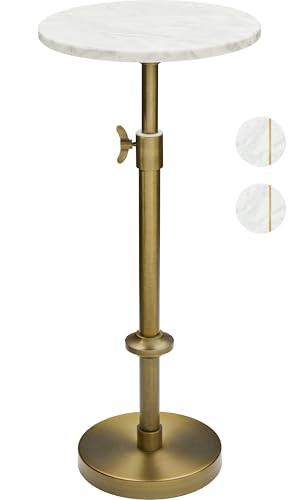 Adjustable-Height Marble Drink Table - 10x10x22-30, White Marble & Antique Brass, Modern Round En... | Amazon (US)