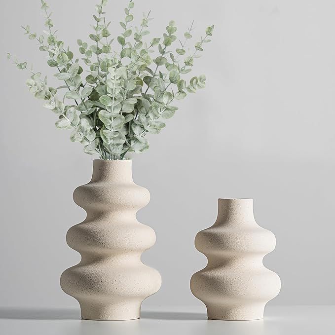 Steviieden Ceramic Vases Set 2, Modern Home Decor,Off White Round Vases,Modern Dried Flower Vases... | Amazon (US)