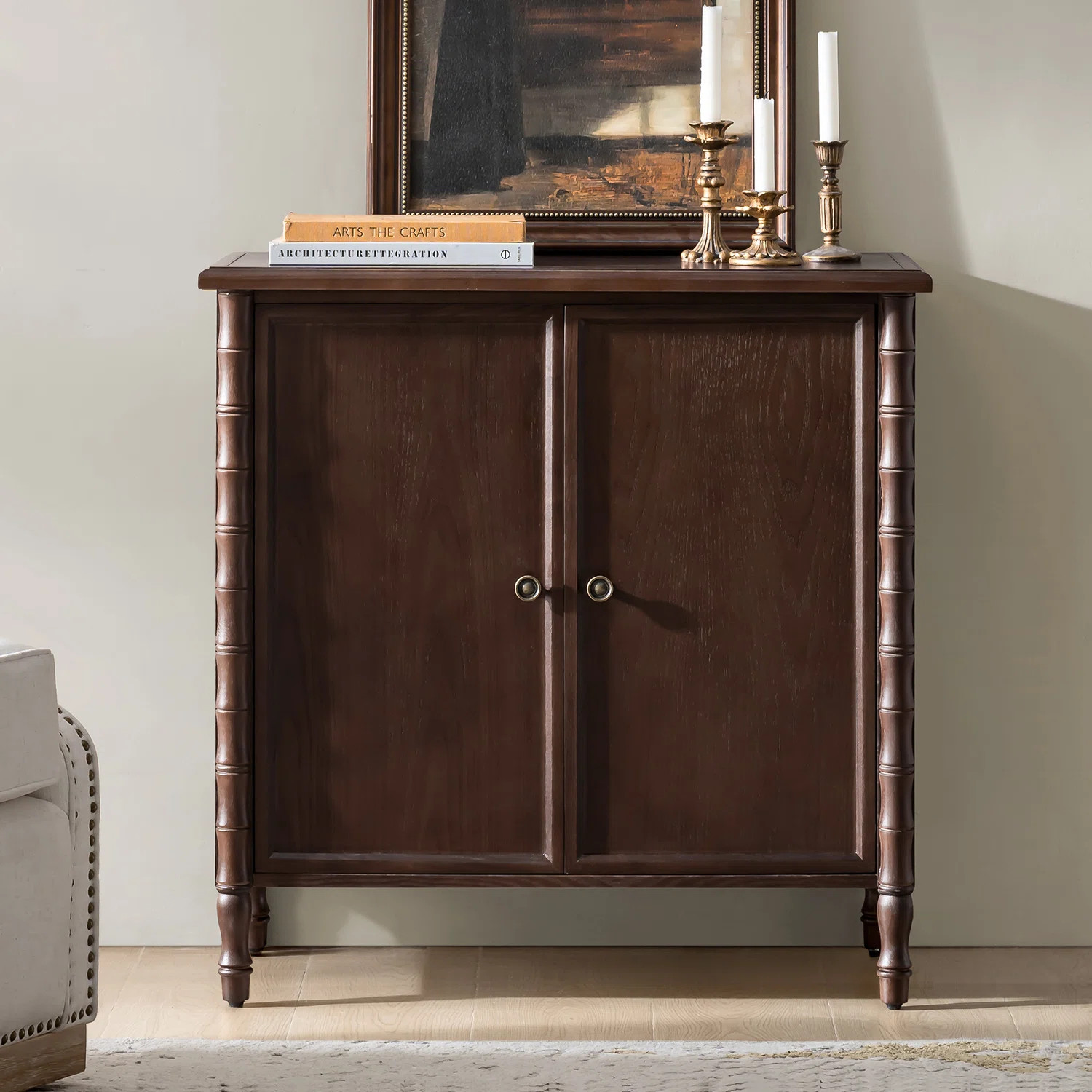 Lucious Transitional 32''W 2-Door Transitional Storage Curved Cabinet with Classic Spindle Legs a... | Wayfair North America