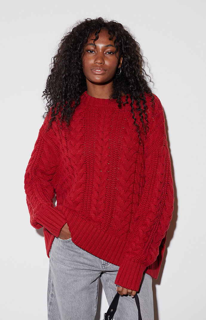Women's Rory Cable Knit Sweater in Red | PacSun