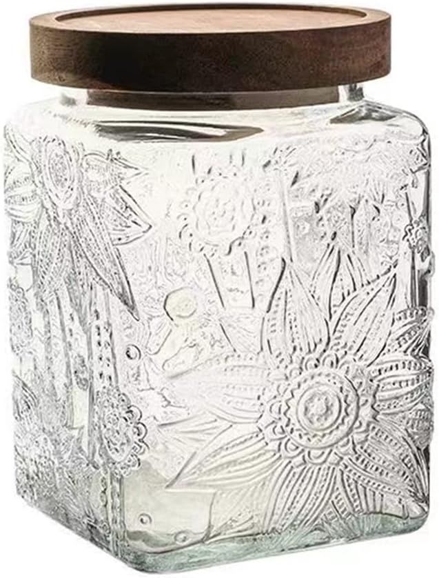 ANSQU Square Glass Jar, Vintage Glass Jar with Airtight Lid, 25.4 FL OZ Glass Food Storage Jar fo... | Amazon (US)
