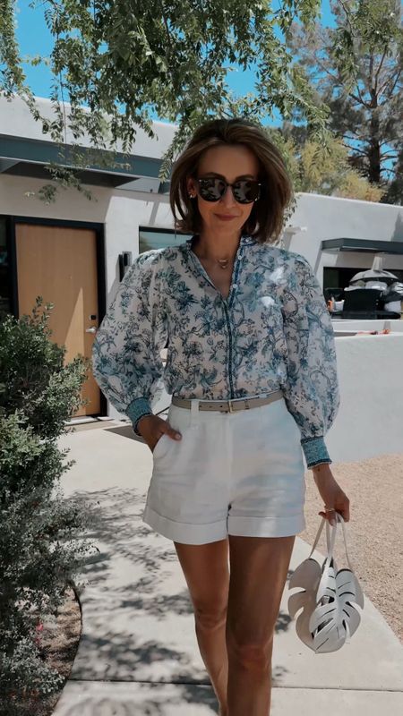 Desert day in the most gorgeous and classic blouse! 💙 comment BLUE to receive shopping links and sizing info in your dm! @bloomingdales @aliceandolivia #bloomingdales #aliceandolivia #BloomiesPartner #ad 

#LTKstyletip #LTKVideo #LTKitbag