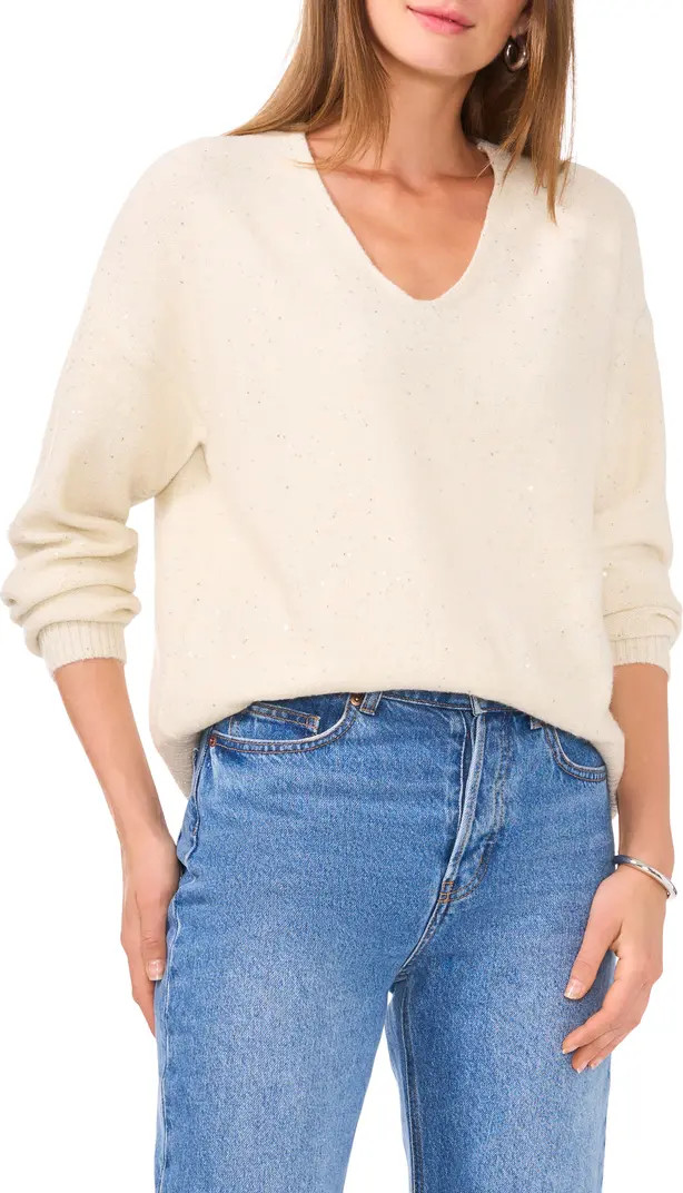 Sequin Detail V-Neck Sweater | Nordstrom